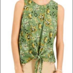 Style & Co Printed Tie-Hem Top Women’s color green size available L & M